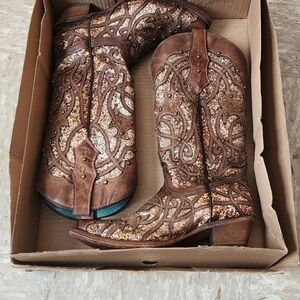 Corral Brown Orix Glitter Inlay Boots